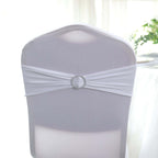 5 Pack Stretch Spandex Chair Sashes White - Classy Reusable Chair Bands with Silver Diamond Ring Slide Buckle 5"x14"