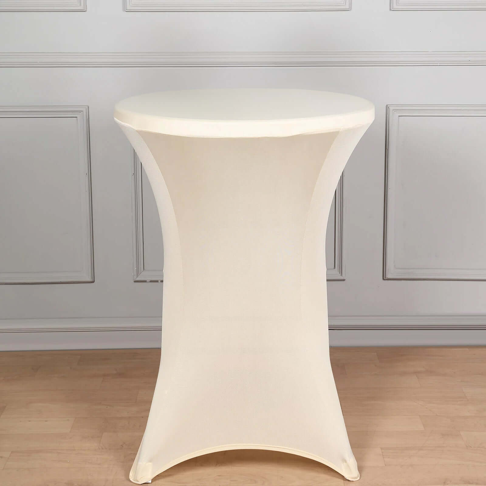 Spandex 30" Round Cocktail Table Cover Ivory - Easy to Maintain Stretch Fitted Highboy Tablecloth