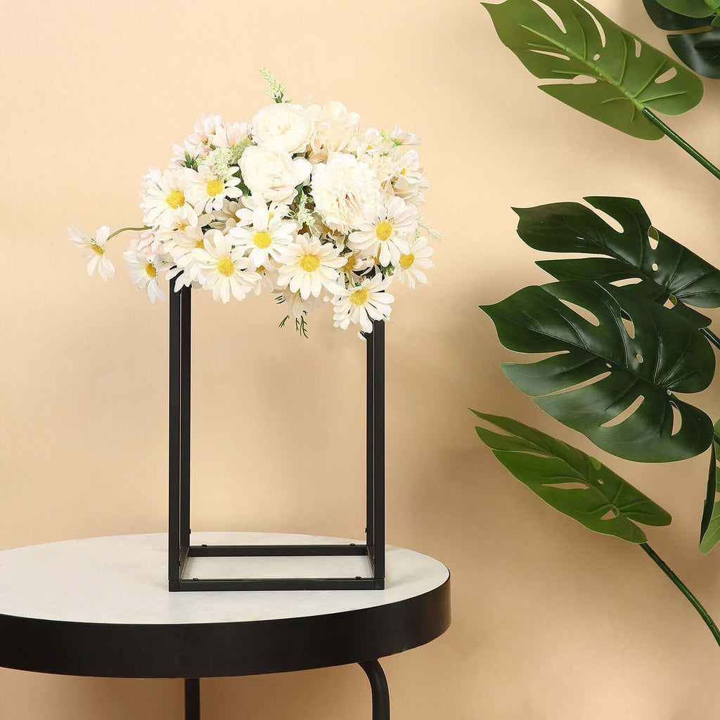 2-Pack Wedding Flower Stand Matte Black Metal Geometric Column Frame Rectangular - Versatile Floral Pedestal for Sophisticated Arrangements 12"