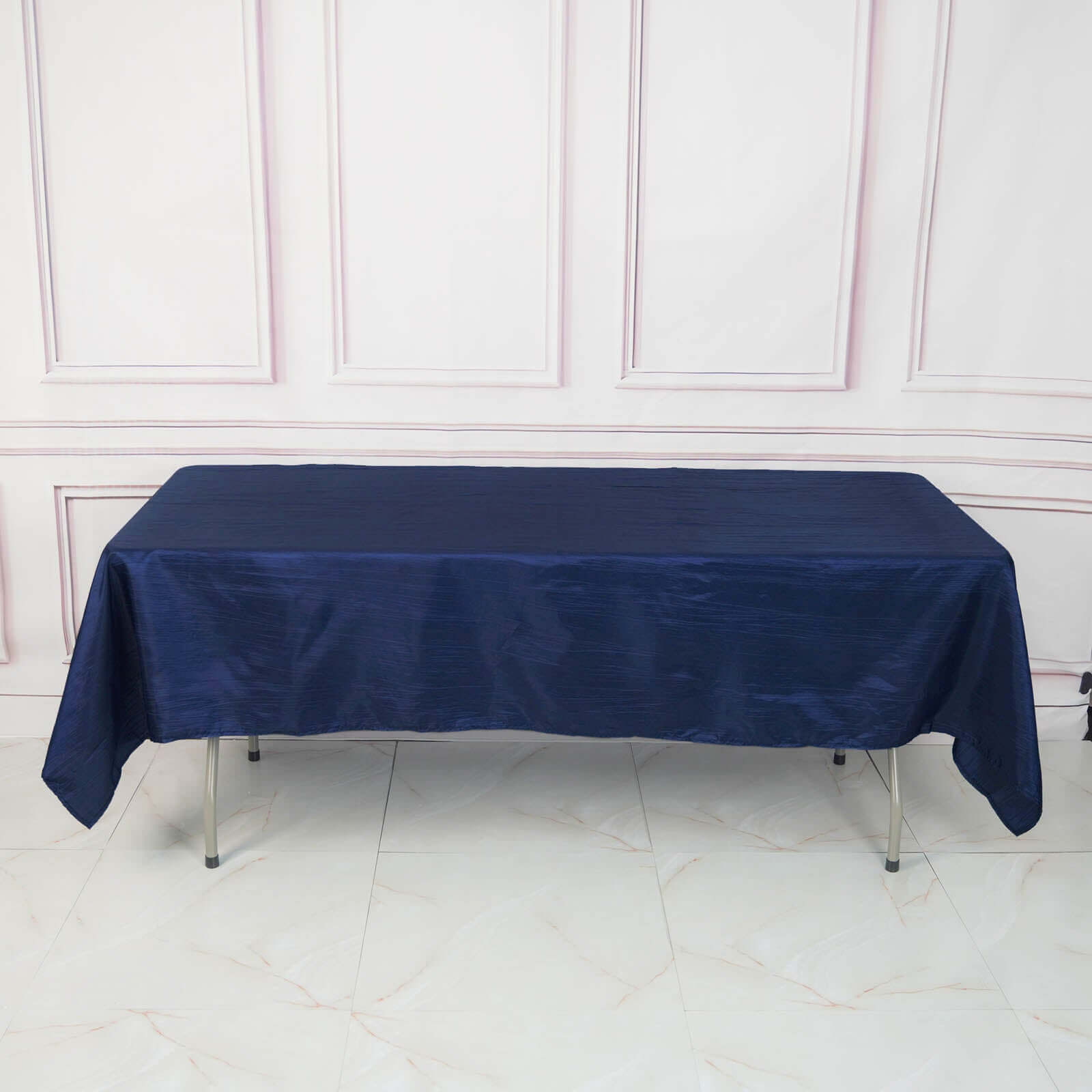 Taffeta 60"x102" Rectangle Tablecloth Navy Blue - Accordion Crinkle Table Cover