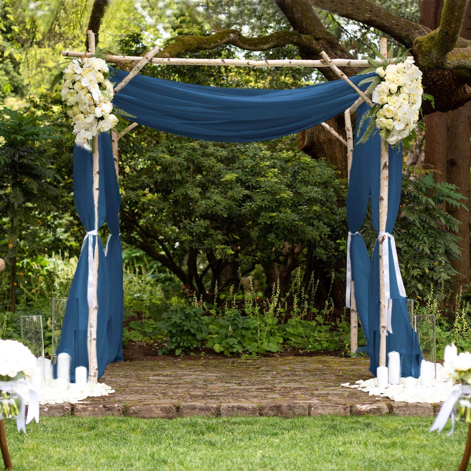 5ftx14ft Navy Blue Chiffon Curtain Panel, Durable Flame Resistant Backdrop Ceiling Drapery With Rod Pocket