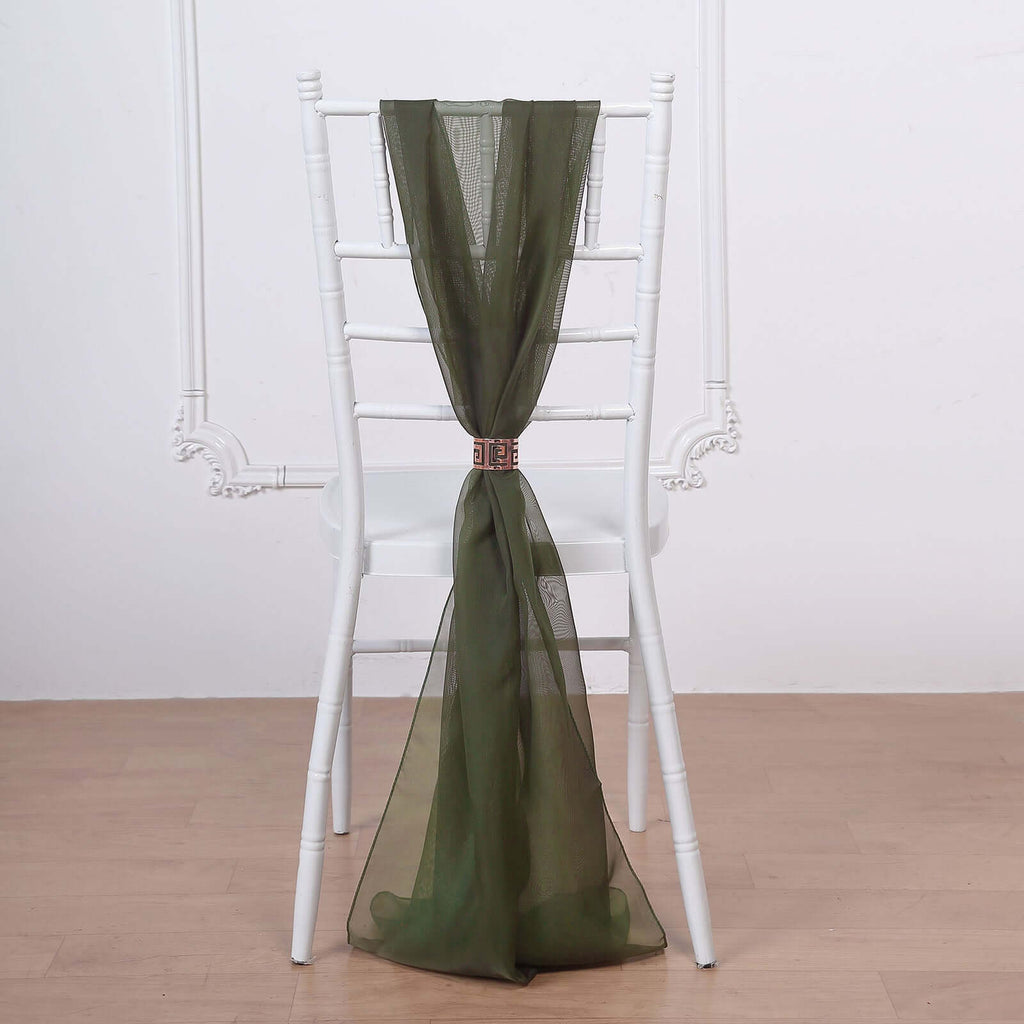 5 Pack Chiffon Chair Sashes Olive Green - Soft & Lightweight Designer Chair Bows 22"x78"