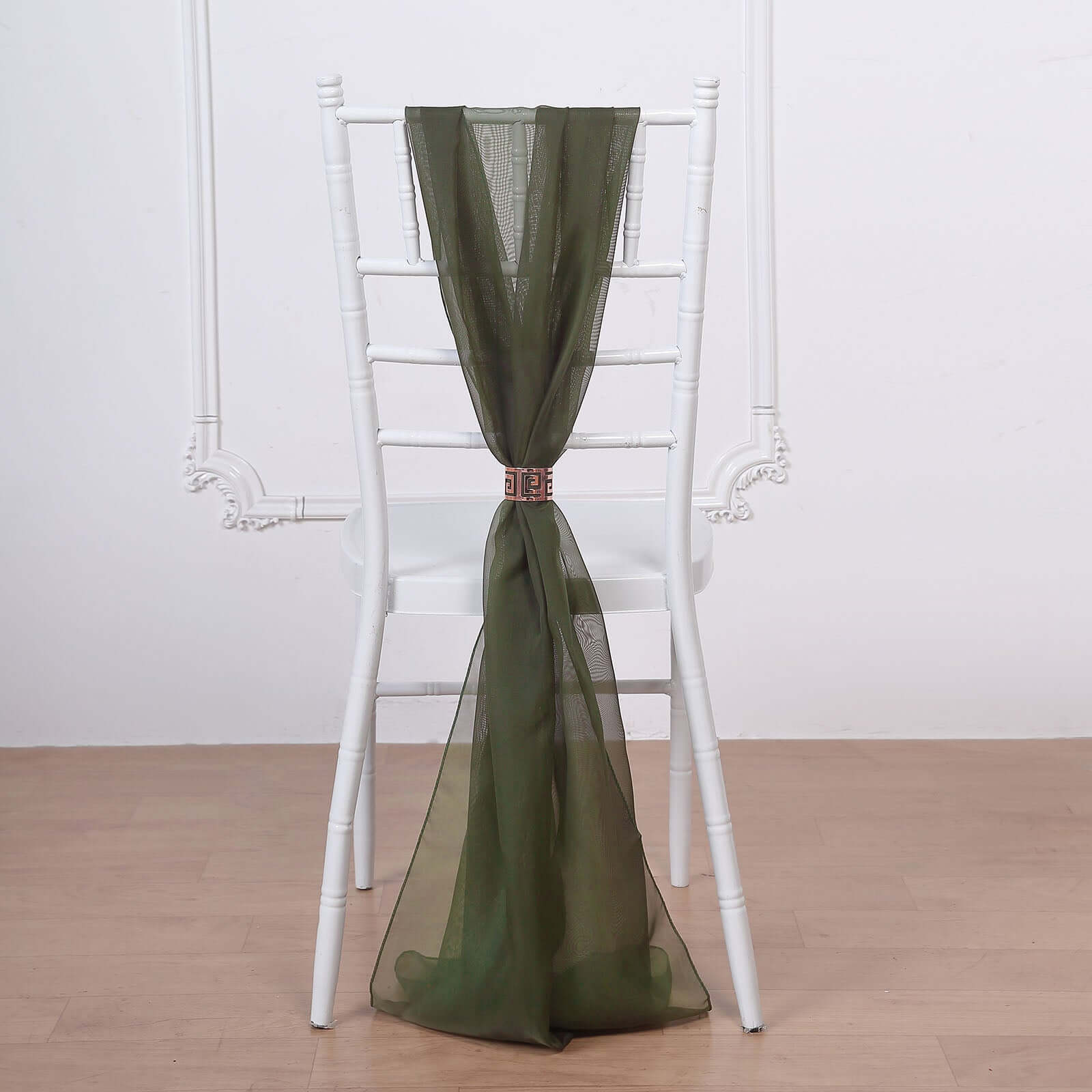 5 Pack Chiffon Chair Sashes Olive Green - Soft & Lightweight Designer Chair Bows 22"x78"