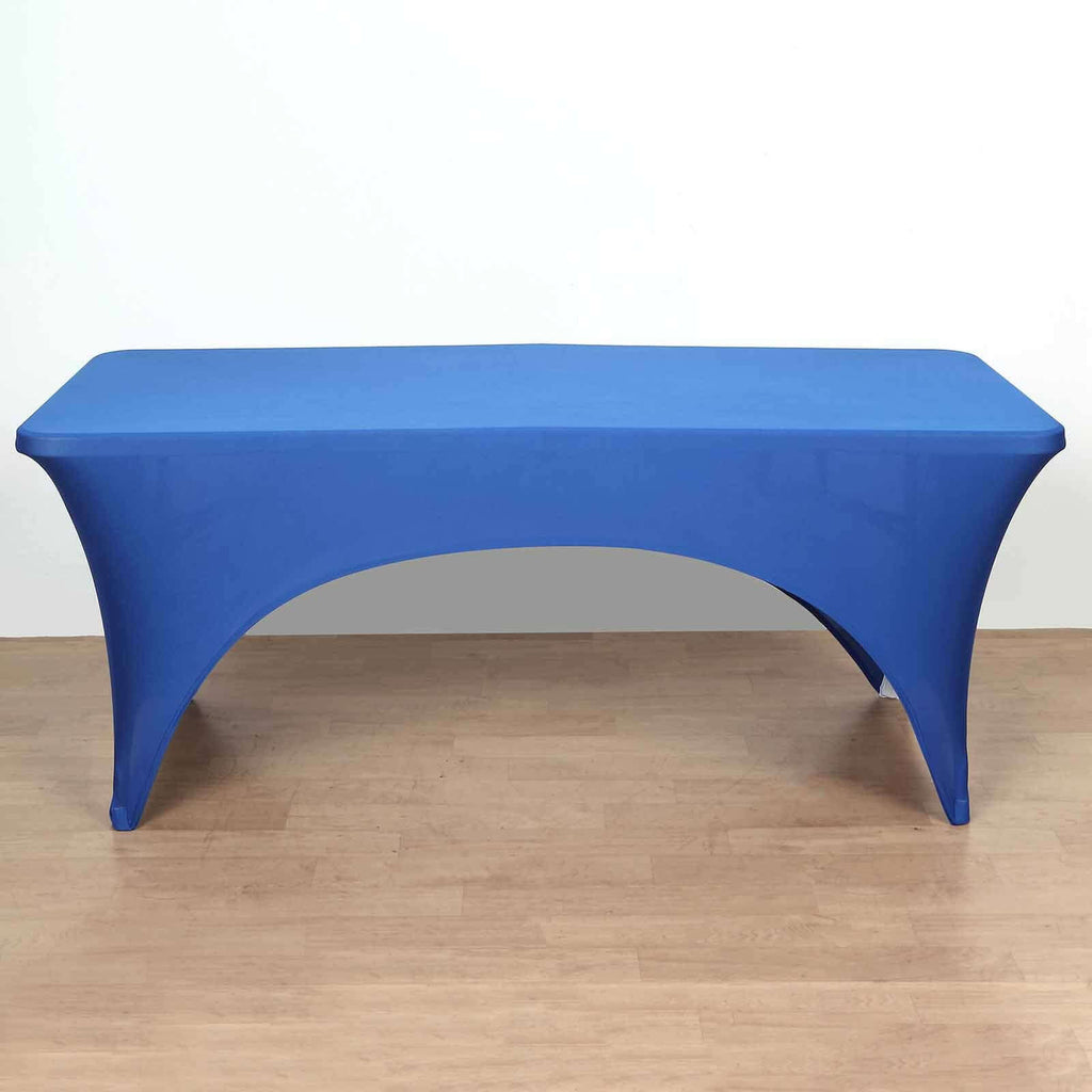 Stretch Spandex 96"x30" Rectangle Table Cover Royal Blue with Curved Open Back Design Tailored Professional Look