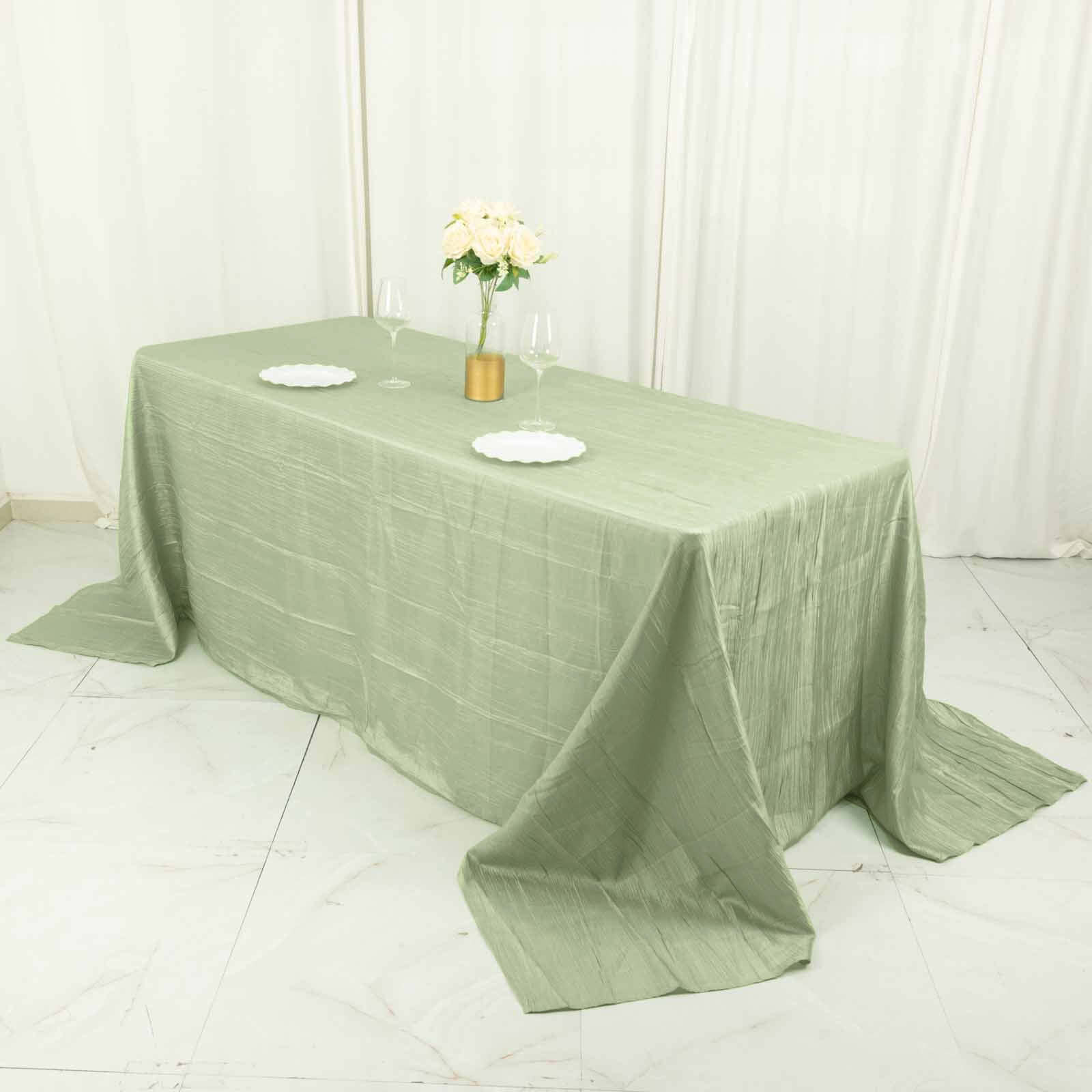 Taffeta 90"x132" Rectangle Tablecloth Sage Green - Seamless Accordion Crinkle Table Cover