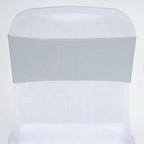 5 Pack Stretch Spandex Chair Sashes Silver - Fitted Finish Two Ply Heavy Duty Chair Bands 5"x12"