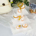 3-Tier Plastic Square Cupcake Stand Tower White - Charming Disposable Dessert Display Serving Tray Platter with Heart Wavy Edge & Gold Top Handle for Tea Parties Weddings & Special Occasions 13"