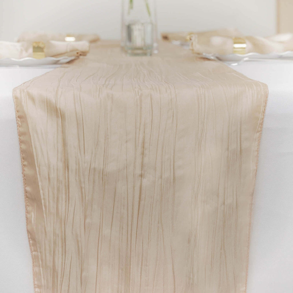 Taffeta 12"x108" Table Runner Beige - Accordion Crinkle Design