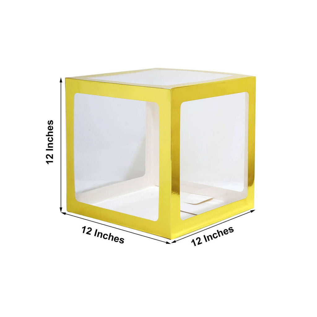 2 Pack 12" Metallic Gold Clear Baby Shower Party Decoration Boxes, Transparent DIY Balloon Boxes