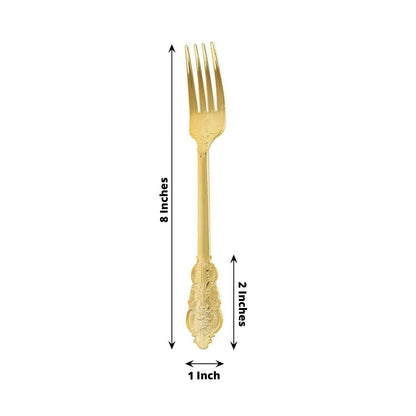 24-Pack Plastic Forks Baroque Style Metallic Gold - Heavy Duty Disposable Silverware 8"