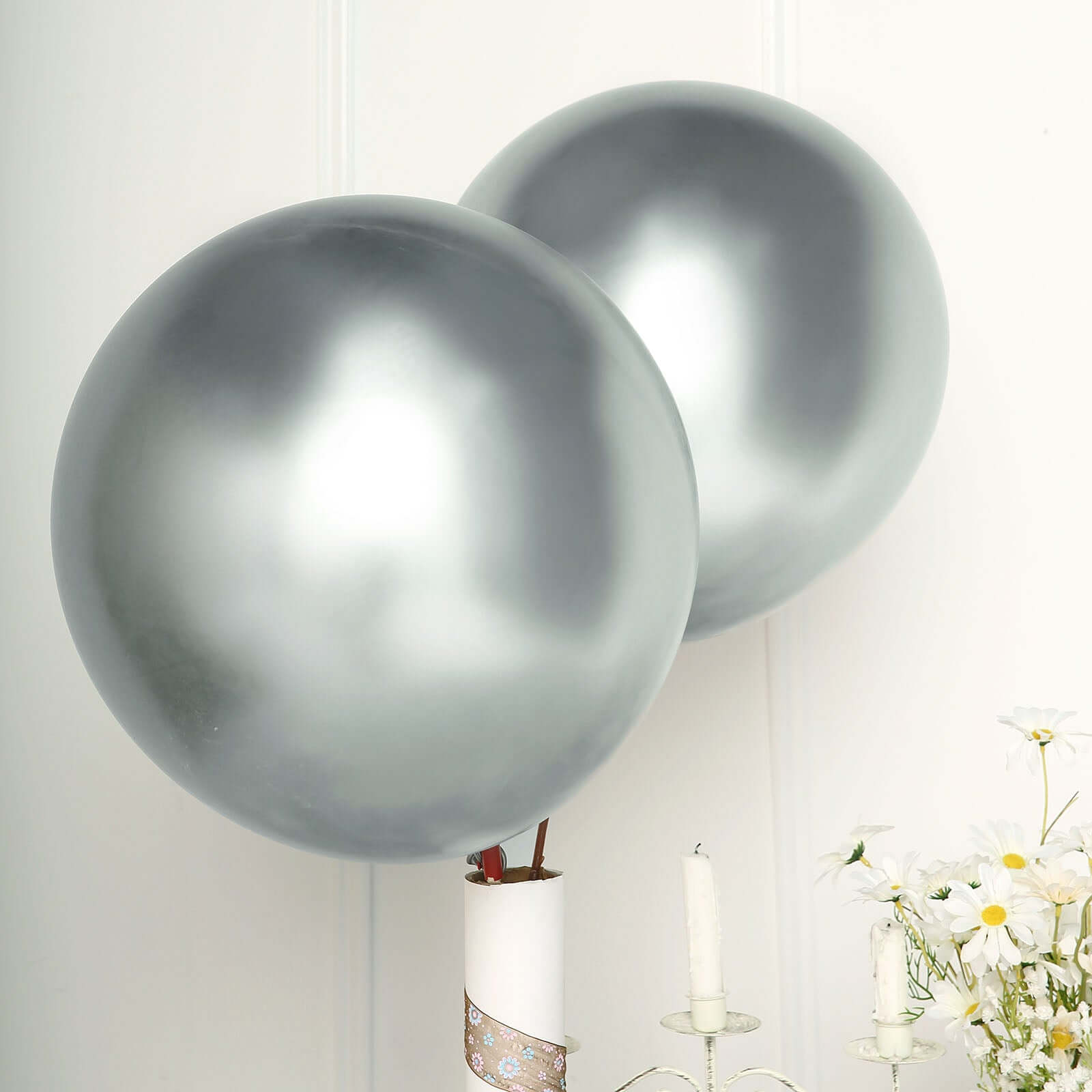 5 Pack 18" Metallic Chrome Silver Latex Helium Air Party Balloons