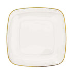 10-Pack Plastic 10" Square Dinner Plates in Clear with Gold Rim - Classy Disposable Lunch Party Plates