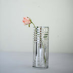 2-Pack Glass Cylinder Vases Silver Striped - Sophisticated Flower Centerpieces for Events 11"