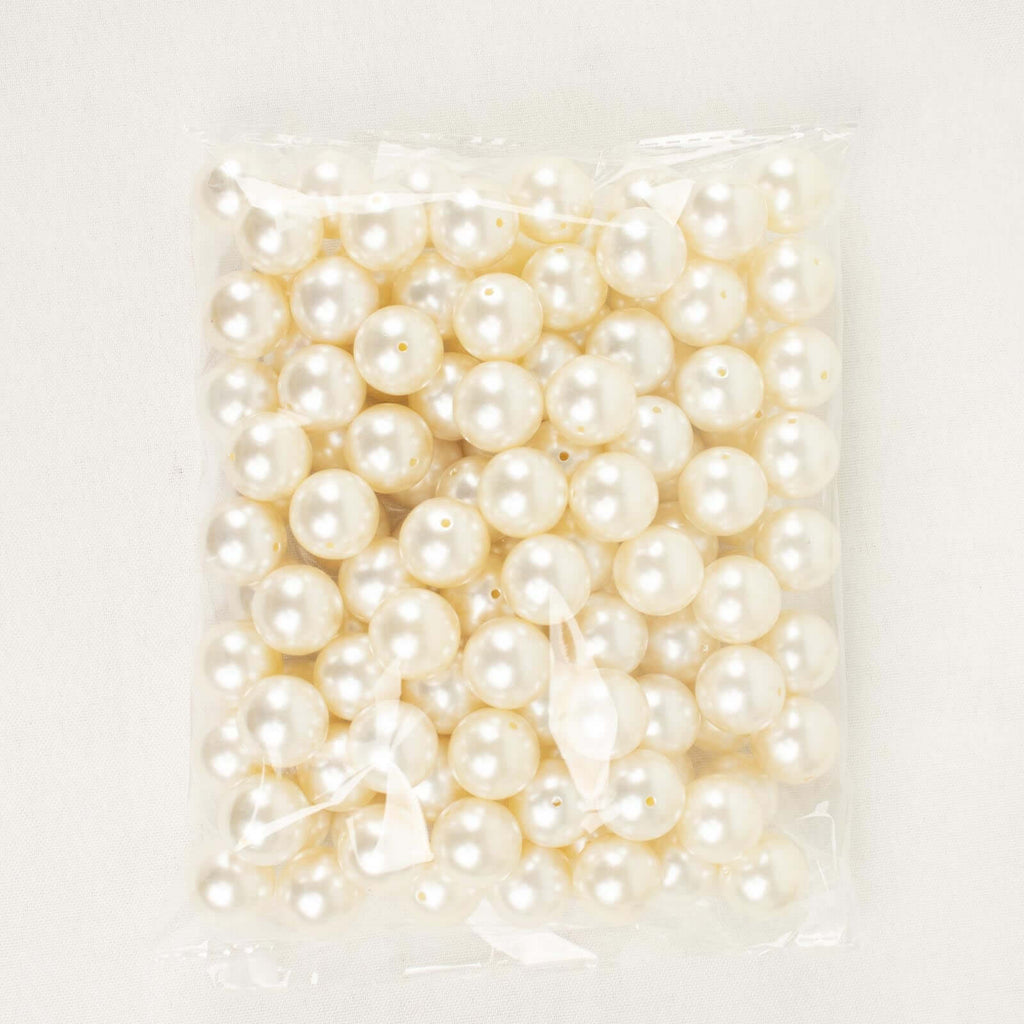 120-Pack Faux Craft Pearl Beads Ivory - Glossy Beads with Holes for Vase Filler Jewelry Making Bridal Accessories & Event Decor 20mm