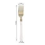 24-Pack Plastic Forks Gold with White Handles - Durable Food Safe Disposable Silverware for Lunch Buffets & Catering Services 7"