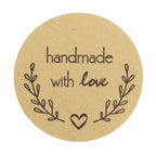 500Pcs 1.5â€ Handmade with Love Olive Branch Stickers Roll, Cookie and Bakery Box Labels - Round