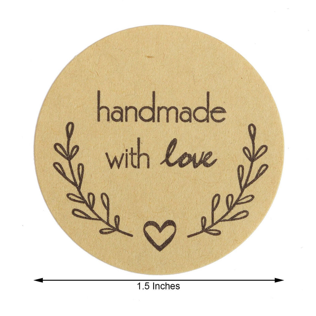 500Pcs 1.5â€ Handmade with Love Olive Branch Stickers Roll, Cookie and Bakery Box Labels - Round