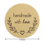 500Pcs 1.5â€ Handmade with Love Olive Branch Stickers Roll, Cookie and Bakery Box Labels - Round