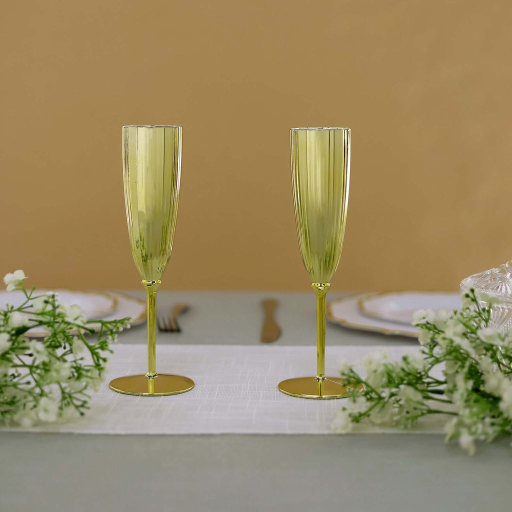 6-Pack Plastic Champagne Flutes in Metallic Gold - Classy Disposable Champagne Glasses for Toasting & Cocktail Parties 5oz
