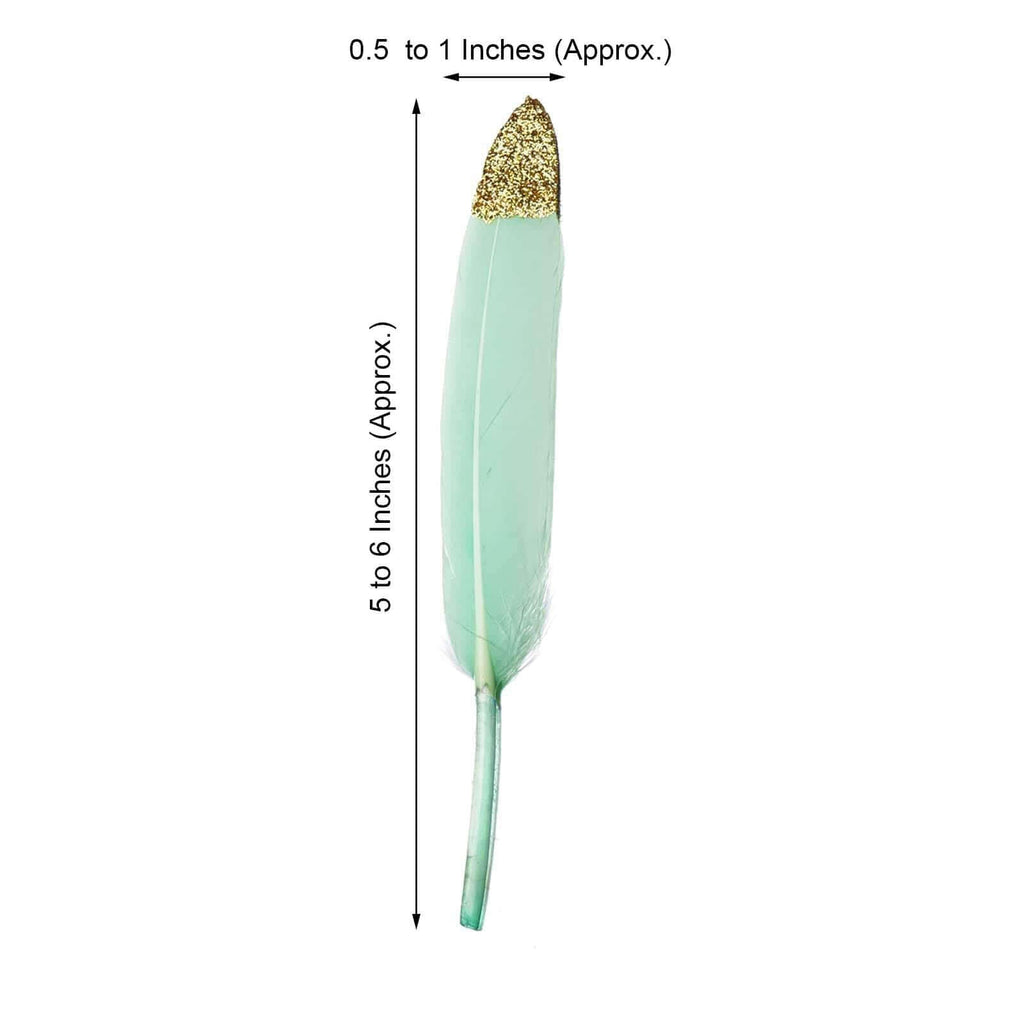 30-Pack Turkey Feathers Craft Feathers Glitter Gold Tip Mint - Decorative Feathers for DIY Party Projects