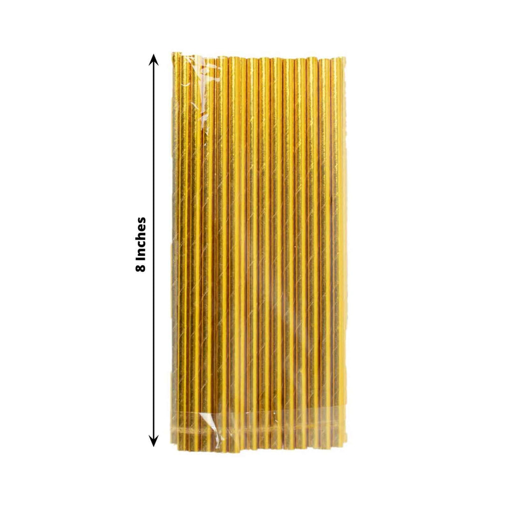 50-Pack Paper Drinking Straws Metallic Gold Foil Food Grade - Disposable Biodegradable Straws for Events 8"