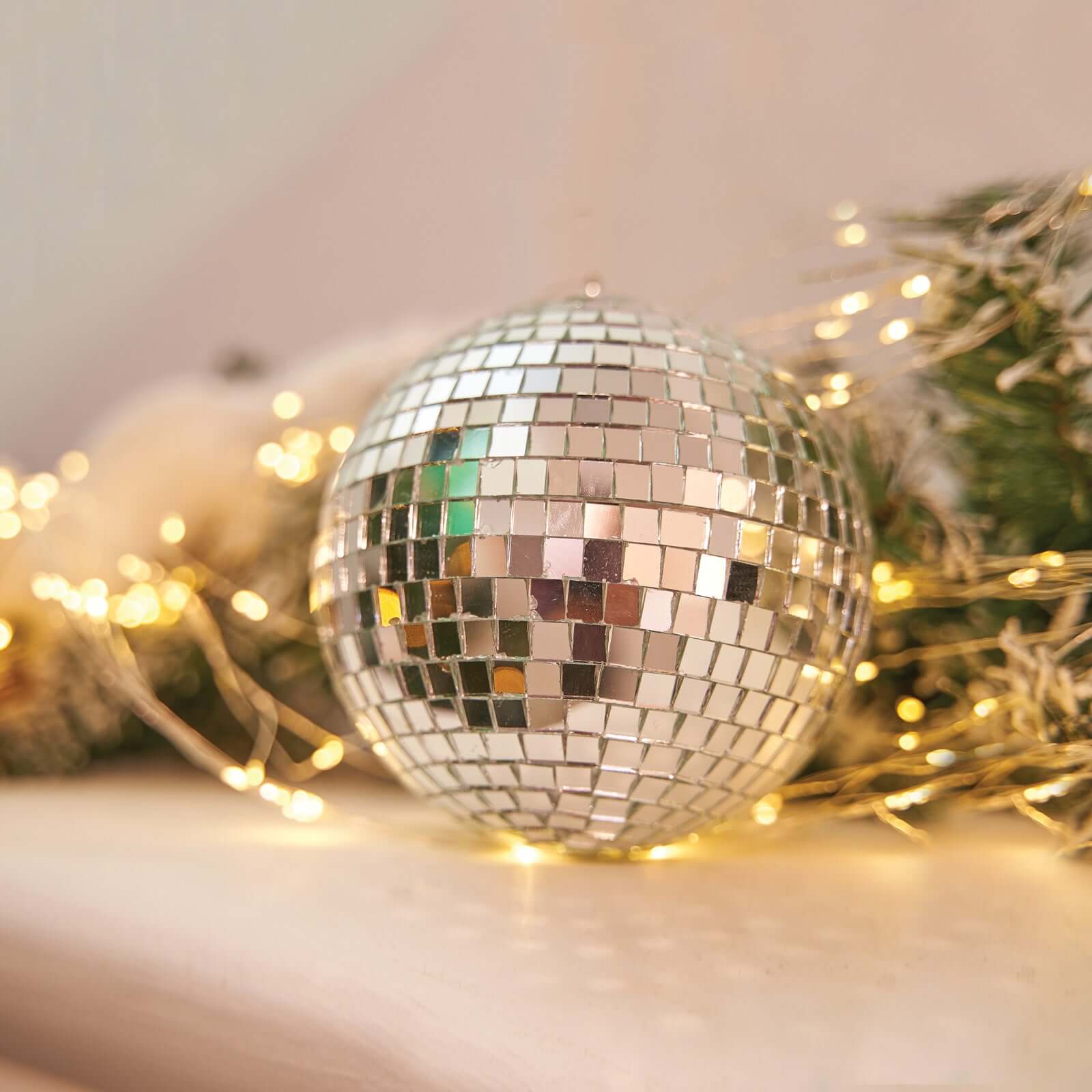 6 Pack 2" Silver Foam Disco Mirror Ball With Hanging Strings, Holiday Christmas Ornaments