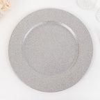 6-Pack Acrylic Plastic Round Charger Plates 13" in Silver with Dust Free Glitter Finish, Decorative Dinner Party Charger Tableware