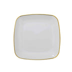 10-Pack Plastic 7" Square Dessert Plates in White with Gold Rim - Classy Disposable Appetizer Salad Plates for Weddings & Special Events