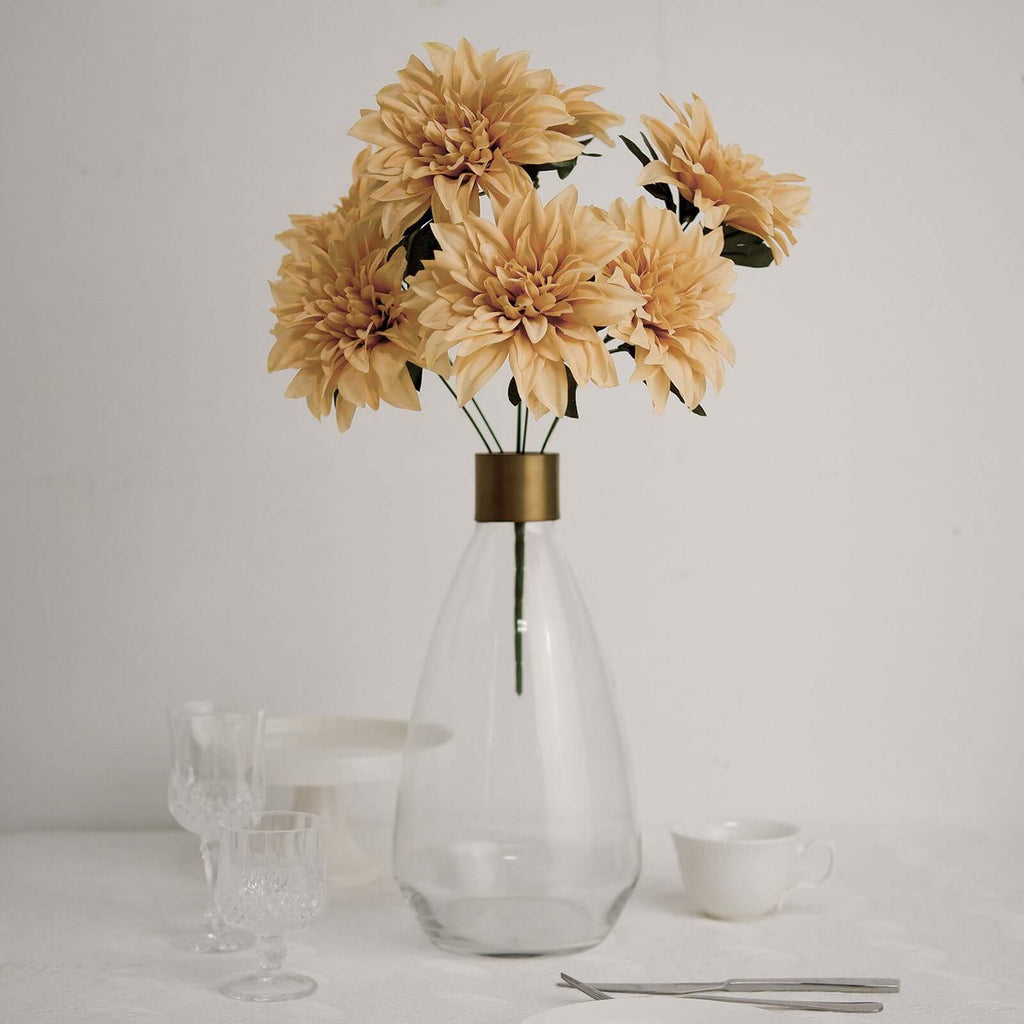 2 Bouquets 20" Champagne Artificial Silk Dahlia Flower Spray Bushes