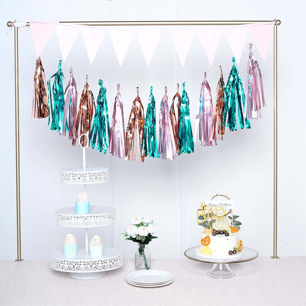 7.5ft Long Turquoise Hanging Foil Tassel Garland, Metallic Tinsel Fringe Banner Party Streamer Backdrop Decorations
