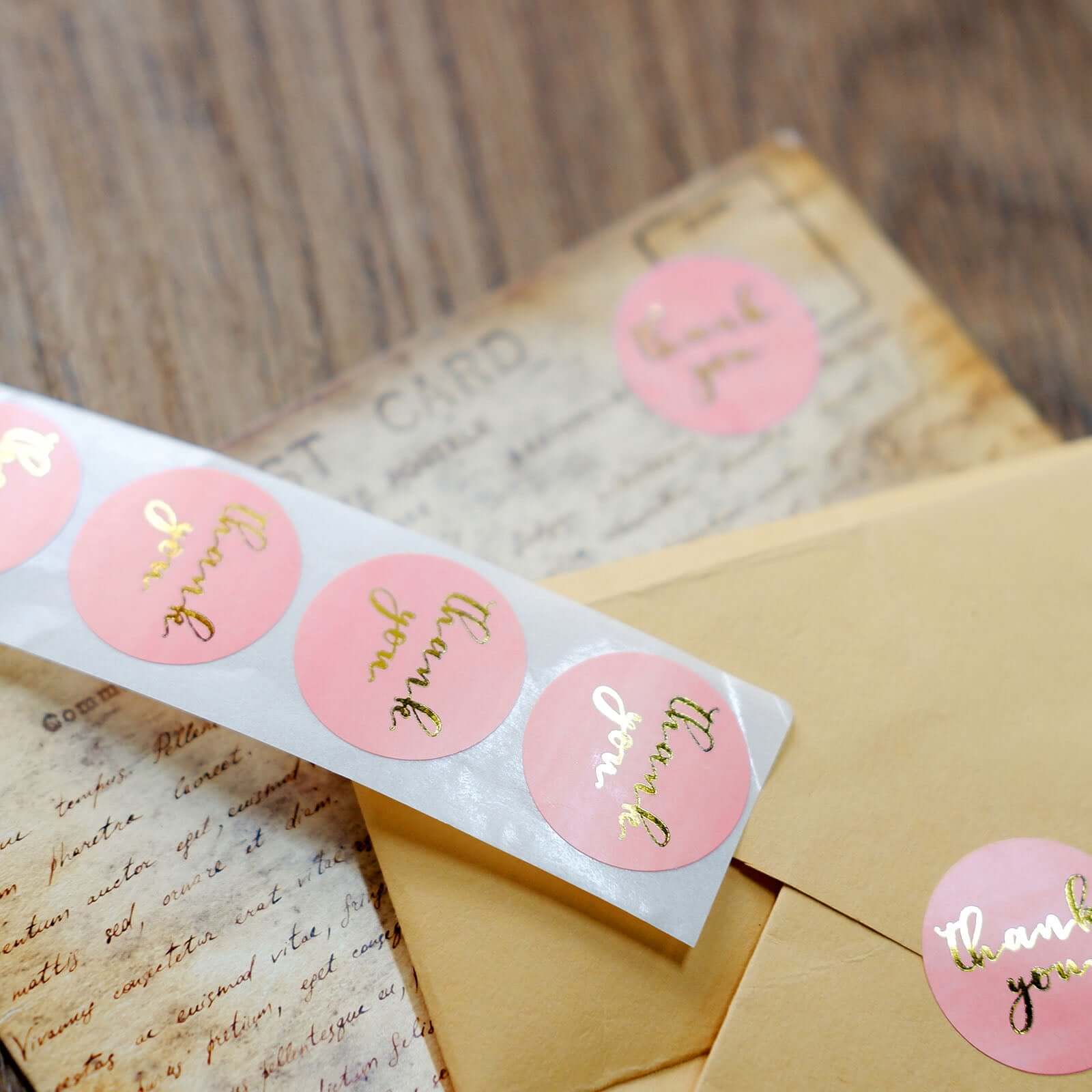 500Pcs 1" Thank You Gold Foil Text On Pink Stickers Roll DÃ©cor, Labels and Seals For DIY Envelope - Round
