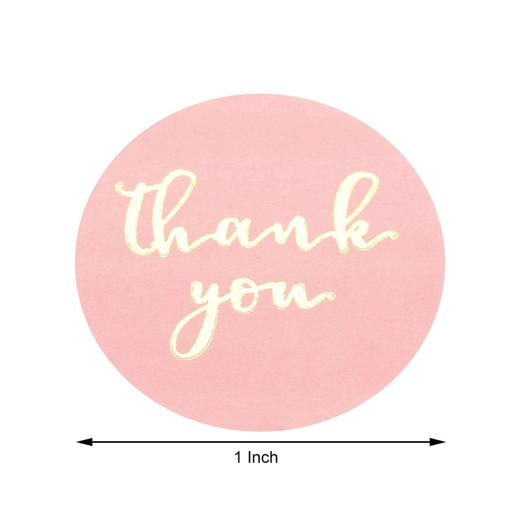 500Pcs 1" Thank You Gold Foil Text On Pink Stickers Roll DÃ©cor, Labels and Seals For DIY Envelope - Round