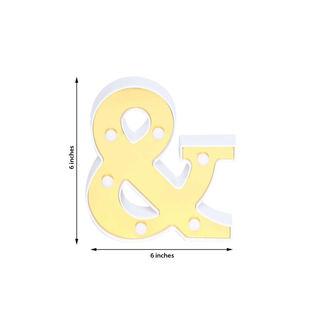 3D Marquee Symbol "&" Warm White 6 LED Lights Gold - Perfect Light-Up Accent for Decor 6"