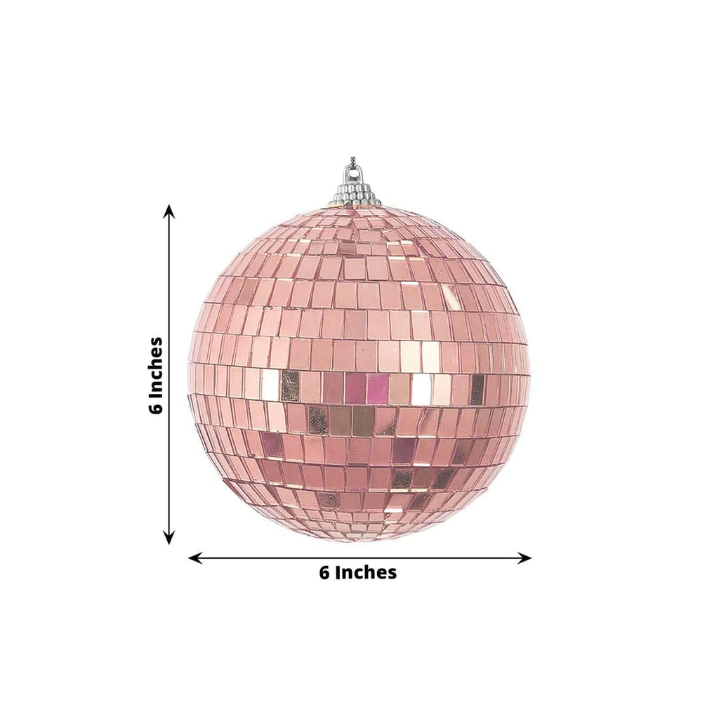 4 Pack 6" Rose Gold Foam Disco Mirror Ball With Hanging Strings, Holiday Christmas Ornaments