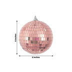 4 Pack 6" Rose Gold Foam Disco Mirror Ball With Hanging Strings, Holiday Christmas Ornaments