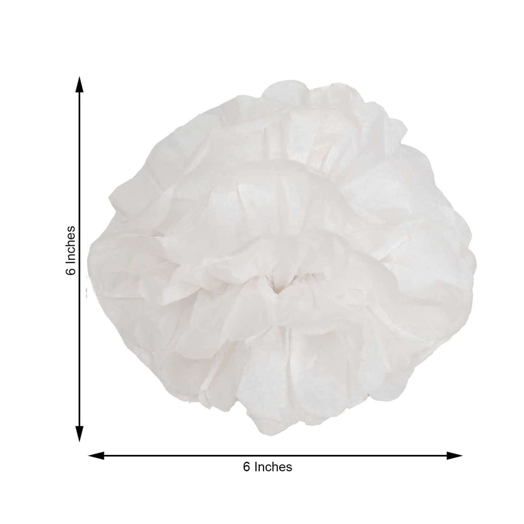 6 Pack 6" White Tissue Paper Pom Poms Flower Balls, Ceiling Wall Hanging Decorations