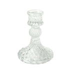 6-Pack Glass Taper Candlestick Holders Diamond Pattern Design Clear - Reversible Crystal Pillar Votive Stands 4"