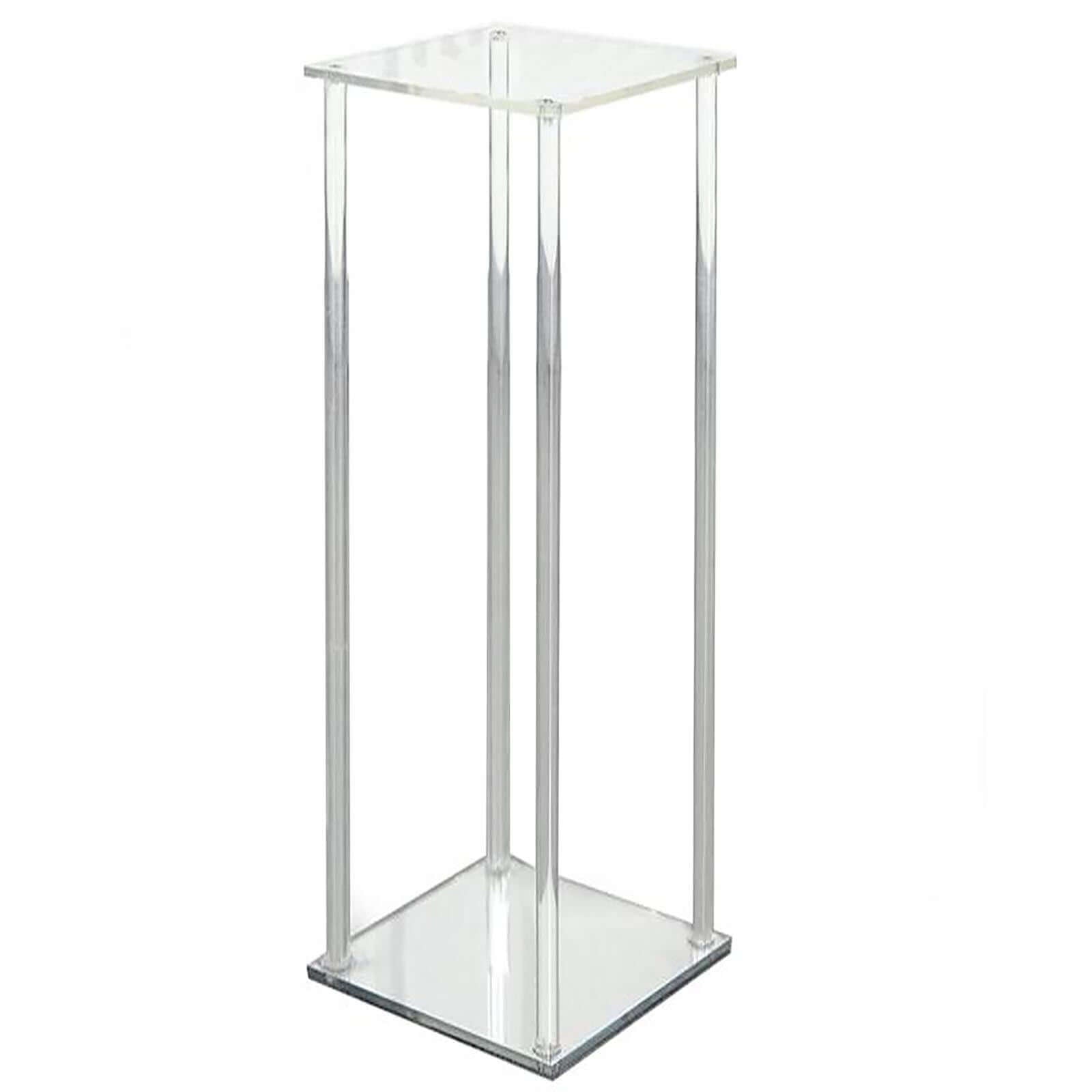 Acrylic Floor Vase Flower Stand with Square Mirror Base Clear - Durable Wedding Column Centerpiece for Events 40"