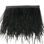 39" Black Real Ostrich Feather Fringe Trim With Satin Ribbon Tape