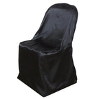 Satin Chair Covers for Folding Chairs Black with Glossy Sheen - Reusable Covers