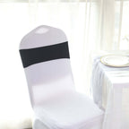 5 Pack Stretch Spandex Chair Sashes Black - Classy Reusable Chair Bands with Silver Diamond Ring Slide Buckle 5"x14"