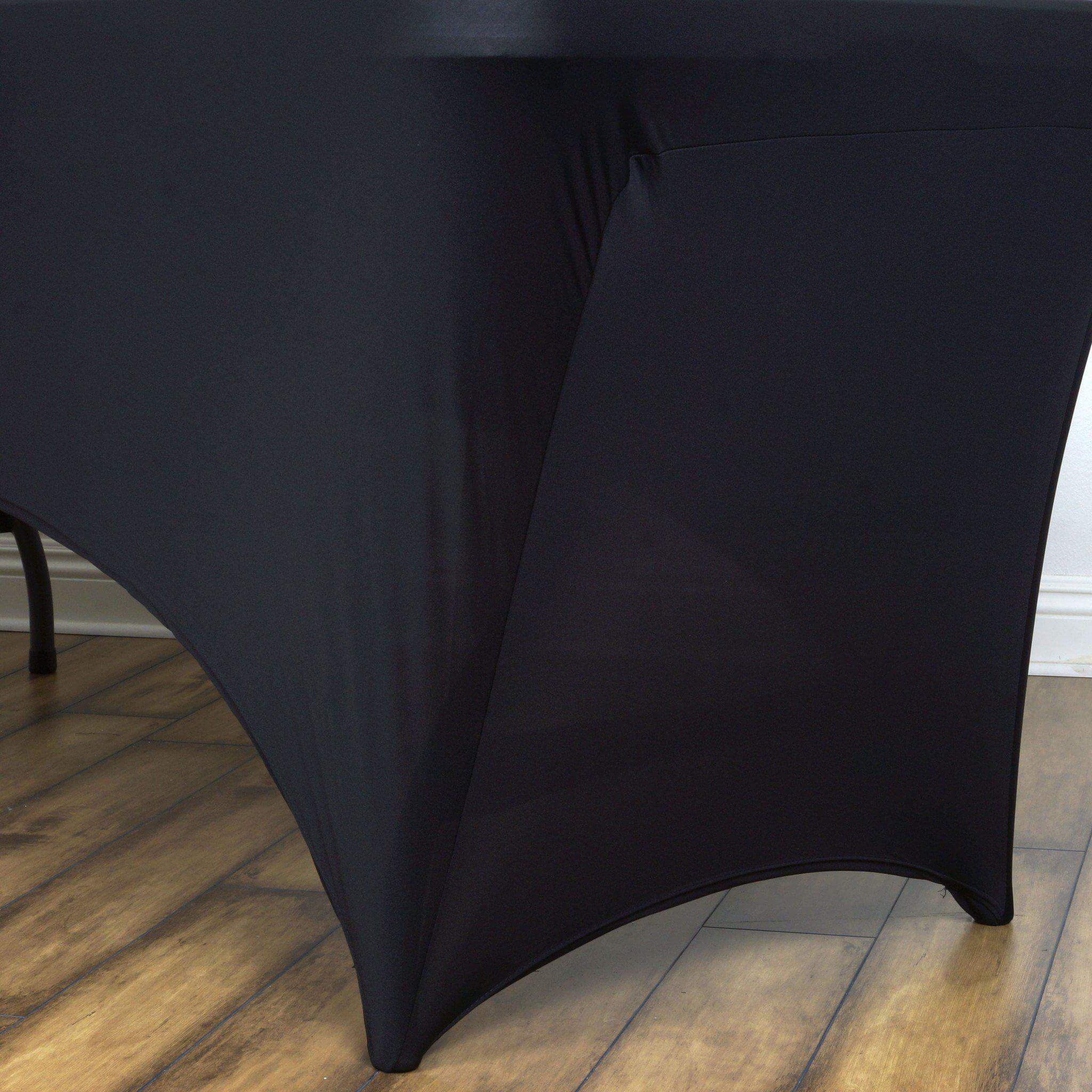 Stretch Spandex 48"x30" Rectangle Tablecloth Black - Durable Form-Fitting Table Cover