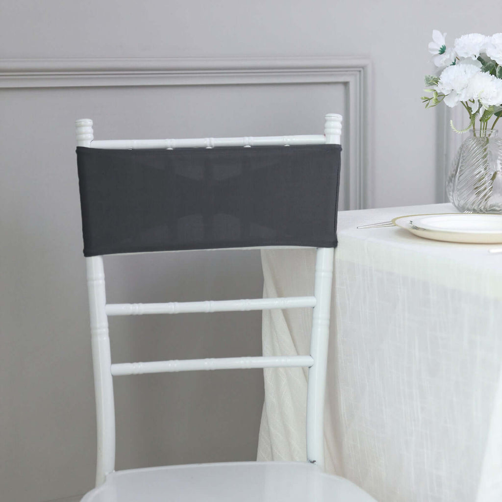 5 Pack Stretch Spandex Chair Sashes Charcoal Gray - Reusable Chair Bands with Silver Diamond Ring Slide Buckle 5"x14"