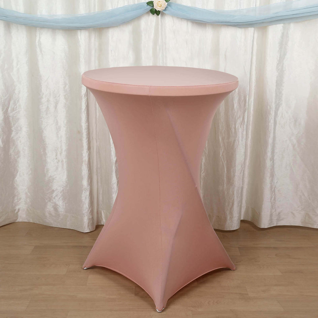 Spandex 30" Round Cocktail Table Cover Dusty Rose - Easy to Maintain Stretch Fitted Highboy Tablecloth