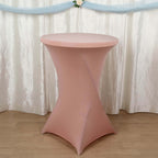 Spandex 30" Round Cocktail Table Cover Dusty Rose - Easy to Maintain Stretch Fitted Highboy Tablecloth