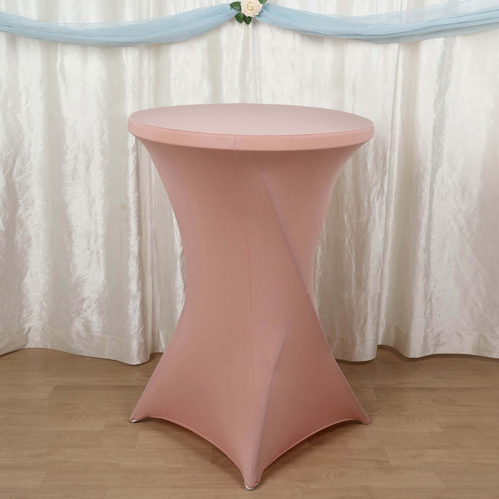 Spandex 30" Round Cocktail Table Cover Dusty Rose - Easy to Maintain Stretch Fitted Highboy Tablecloth