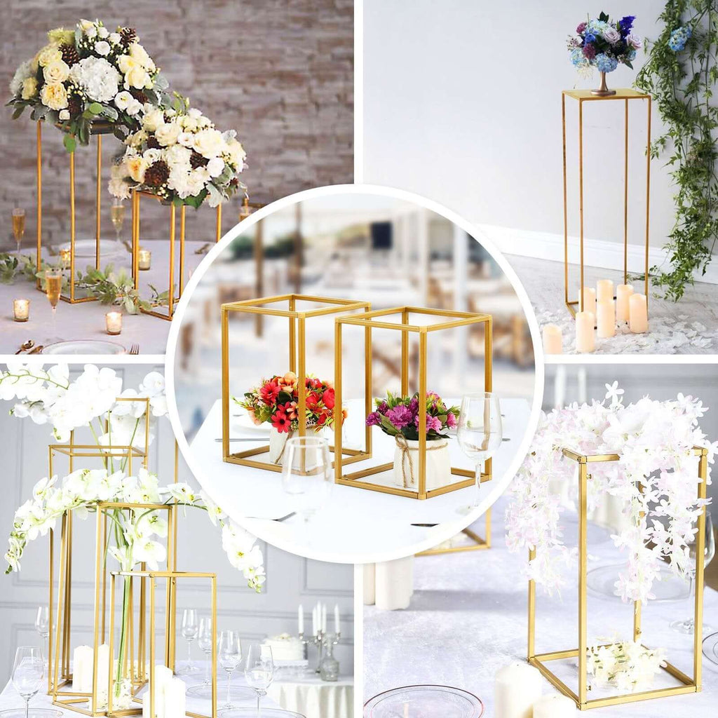 Set of 4 Metal Flower Stands Frame Wedding Column Centerpieces Matte Gold - Durable Display 16"/24"/32"/40"