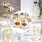 Set of 4 Metal Flower Stands Frame Wedding Column Centerpieces Matte Gold - Durable Display 16"/24"/32"/40"