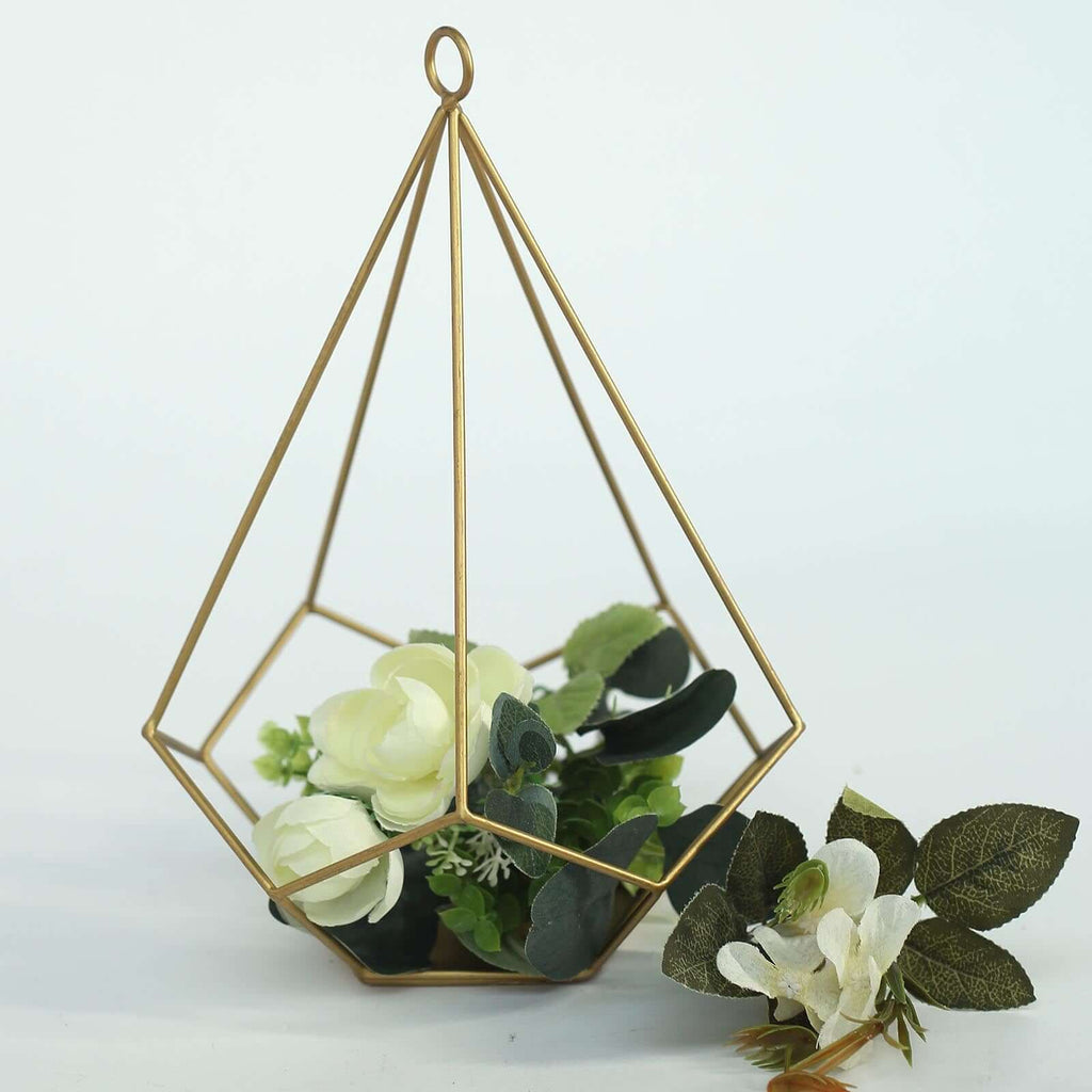 2-Pack Tealight Candle Holders Gold Metal Pentagon Geometric Open Frame - Flower Stand 9"