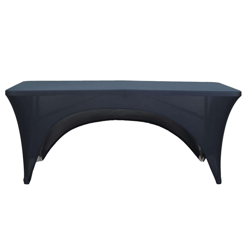 Stretch Spandex 72"x30" Rectangular Table Cover Navy Blue with Curved Open Back Design Tailored Professional Look